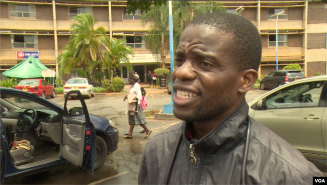 Prince Paul Butau of the Zimbabwe Hospital Doctors Association says doctors, on strike for three weeks, want their salaries paid in U.S. dollars. (C. Mavhunga/VOA)