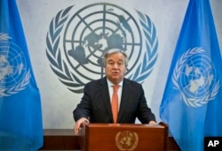 FILE - U.N. Secretary-General Antonio Guterres speaks at the U.N. headquarters.