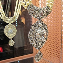 A diamond and pearl necklace from the "Treasures of the Gem Palace" exhibit