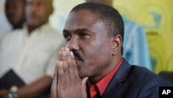 FILE - Presidential candidate Jude Celestin gives a news conference on Nov. 6, 2015, in Port-au-Prince, Haiti. 