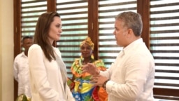 La actriz y enviada especial de ACNUR, Angelina Jolie, ser reunió el sábado 8 de junio de 2019 con el presidente de Colombia, Iván Duque, tras una visita a la frontera con Venezuela.