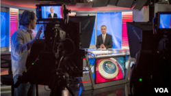 VOA's Shahram Bahraminejad on the set for VOA Persian