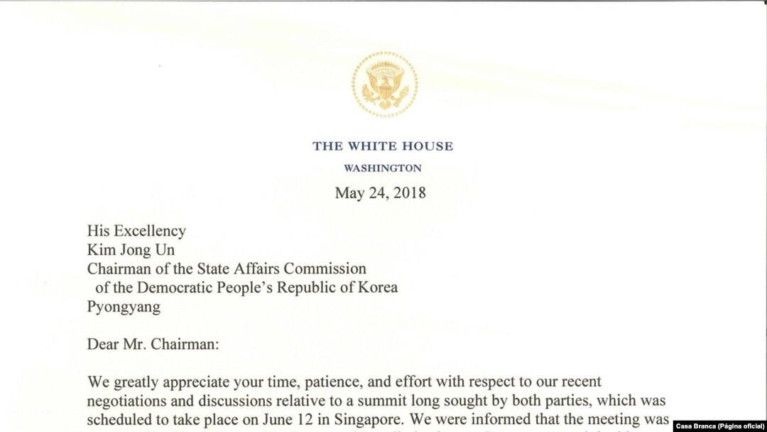 Carta de Donald Trump a Kim Jung-un