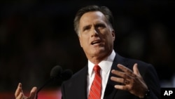 Republican presidential candidate Mitt Romney speaks at the Republican National Convention in Tampa, Florida, August 30, 2012.