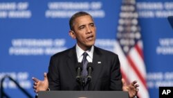 President Barack Obama addresses convention of Veterans of Foreign Wars in Reno, Nev. July 23, 2012