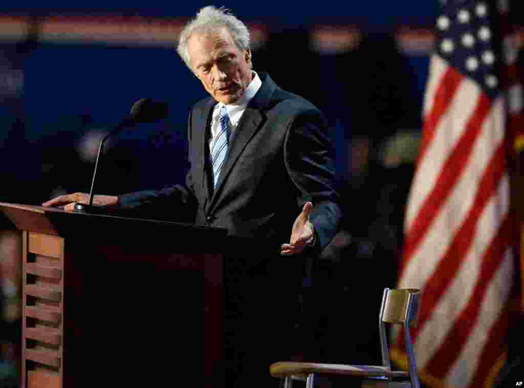 August 30: Actor Clint Eastwood speaks to an empty chair on the final night of the Republican National Convention. 