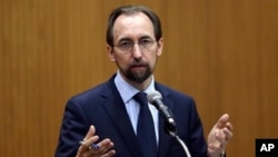 FILE - U.N. High Commissioner for Human Rights Zeid Ra’ad Al Hussein says Central African Republic's U.N. peacekeepers and local authorities must take on armed groups more robustly in order to stop abuses.