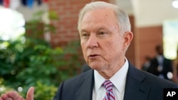 U.S. Attorney General Jeff Sessions is interviewed by The Associated Press at the U.S. Embassy in San Salvador, El Salvador, July 27, 2017. Sessions is forging ahead with a tough-on-crime agenda that once endeared him to President Trump, who has since taken to berating him. Sessions is in El Salvador to step up international cooperation against the violent street gang MS-13. 