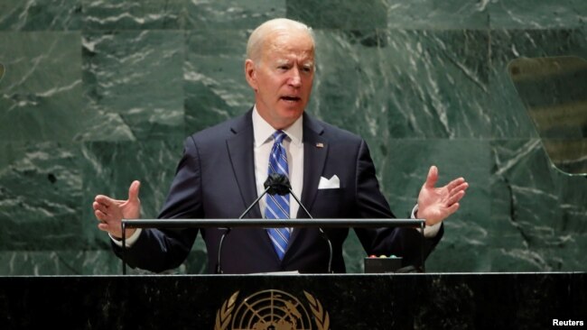 U.S. President Joe Biden speaks during the 76th Session of the U.N. General Assembly in New York City, Sept. 21, 2021.