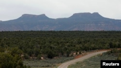 Bears Ears, the twin rock formations which form part of Bears Ears National Monument in the Four Corners region, are pictured in Utah, May 16, 2017. 