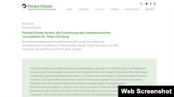 Tuyên bố của Dân biểu Đức Renate Kunast về việc kêu gọi chính quyền Việt Nam trả tự do cho ông Phạm Chí Dũng. Photo renate-kuenast.de.