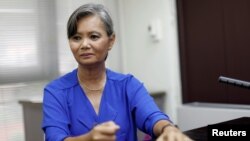 Mu Sochua, Deputy President of the Cambodia National Rescue Party (CNRP) listens during an interview with Reuters at an undisclosed location, Oct. 4, 2017. 