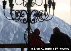 RUSSIA - Russian President Vladimir Putin and Belarus President Alexander Lukashenko talk after skiing at the Gazprom Mountain Resort (Laura) in Sochi, Russia February 13, 2019