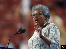 FILE - Former DNC Chair Donna Brazile addresses the crowd.