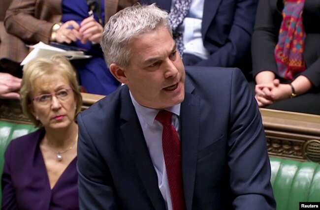 Britain's Secretary of State for Exiting the European Union Stephen Barclay speaks after the results of the vote on Brexit options in Parliament in London, March 27, 2019, in this screen grab taken from video.