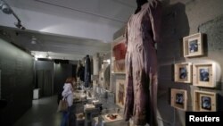 Exhibits are on display in the museum of the human rights group Memorial in Moscow, Russia, Nov. 22, 2021. 