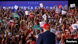U.S. President Donald Trump arrives at a campaign rally at Miami-Opa Locka Executive Airport in Opa-Locka, Florida. 
