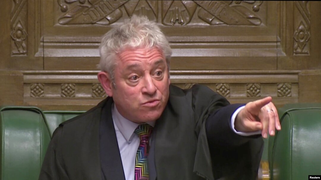 Ketua DPR Inggris John Bercow seusai pemungutan suara atas rancangan perjanjian Brexit yang diajukan Perdana Menteri Theresa May, di London, Inggris, 15 Januari 2019. (Foto diambil dari gambar video)