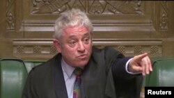 Ketua DPR Inggris John Bercow seusai pemungutan suara atas rancangan perjanjian Brexit yang diajukan Perdana Menteri Theresa May, di London, Inggris, 15 Januari 2019. (Foto diambil dari gambar video)