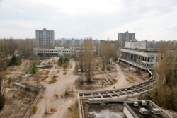 A central square in the deserted town of Pripyat, some 3 kilometers (1.86 miles) from the Chernobyl nuclear power plant Ukraine.