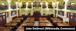 This 2010 photo shows the Senate chamber inside the state capitol in Pierre, South Dakota.