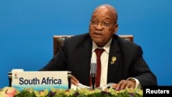 South Africa's President Jacob Zuma delivers a speech at the 2017 BRICS Summit in Xiamen, Fujian province in China, Sept. 4, 2017. 