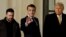 ARCHIVO - Los presidentes de Ucrania y Francia, Volodymyr Zelenskiy y Emmanuel Macron, junto al mandatario electo de EEUU Donald Trump, salen del palacio presidencial en París, el 7 de diciembre de 2024.