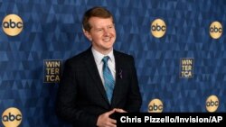 In this Wednesday, Jan. 8, 2020, file photo, Ken Jennings, a cast member in the ABC television series "Jeopardy! The Greatest of All Time," poses at the 2020 ABC Television Critics Association Winter Press Tour, in Pasadena, Calif.