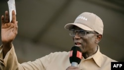 FILE —Former Prime minister Amadou Ba, candidate for outgoing president's Alliance For the Republic party (APR), addresses a campaign meeting ahead of Senegal's Presidential elections in Diourbel on March 19, 2024. 