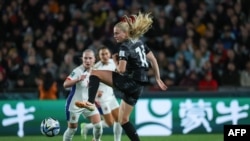 New Zealand's Jacqui Hand controls the ball during the Australia and New Zealand 2023 Women's World Cup Group A football match between New Zealand and Norway at Eden Park in Auckland, July 20, 2023.