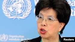 FILE - World Health Organization Director-General Margaret Chan is seen addressing the media.