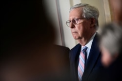 FILE - US Senate Minority Leader Mitch McConnell (R-KY) speaks during a news conference with fellow Republican senators on Capitol Hill in Washington, May 25, 2021.