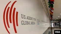 FILE - The U.S. Agency for Global Media logo at Voice of America, in Washington, Nov. 22, 2019. (VOA)