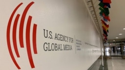 FILE - The U.S. Agency for Global Media logo at Voice of America, in Washington, Nov. 22, 2019. (VOA)