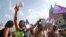Demonstrators rally in favor of legalizing abortion outside the National Congress in Buenos Aires, Argentina, Dec. 29, 2020. 