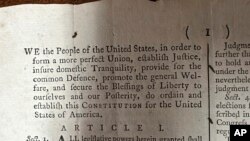 Part of a 1787 copy of the U.S. Constitution that will be put up for auction on Sept. 28, 2024, is shown at Brunk Auctions in Asheville, North Carolina, on Sept. 5.