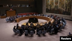 (FILE) United Nations Security Council meeting. The U.S. is holding accountable non-Iranian entities and individuals that contribute to or otherwise support Tehran’s proliferation programs in defiance of United Nations resolutions.