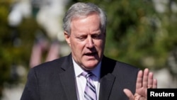 FILE - Then-White House Chief of Staff Mark Meadows speaks to the media in Washington, Oct. 2, 2020.