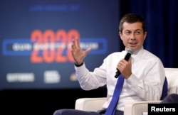 FILE - U.S. Democratic presidential candidate and mayor of South Bend, Indiana, Pete Buttigieg, responds to a question during a forum in Las Vegas, Nevada, Oct. 2, 2019.