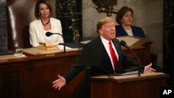 Speaker of the House Nancy Pelosi (D-CA) watches as U.S. President Donald Trump delivers his second State of the Union address to a joint session of the U.S. Congress in the House Chamber of the U.S. Capitol on Capitol Hill in Washington, Feb. 5, 2019. 