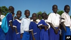 Children gather for morning Assembly at the Marol Academy, Sourthern Sudan, Nov 5, 2010.