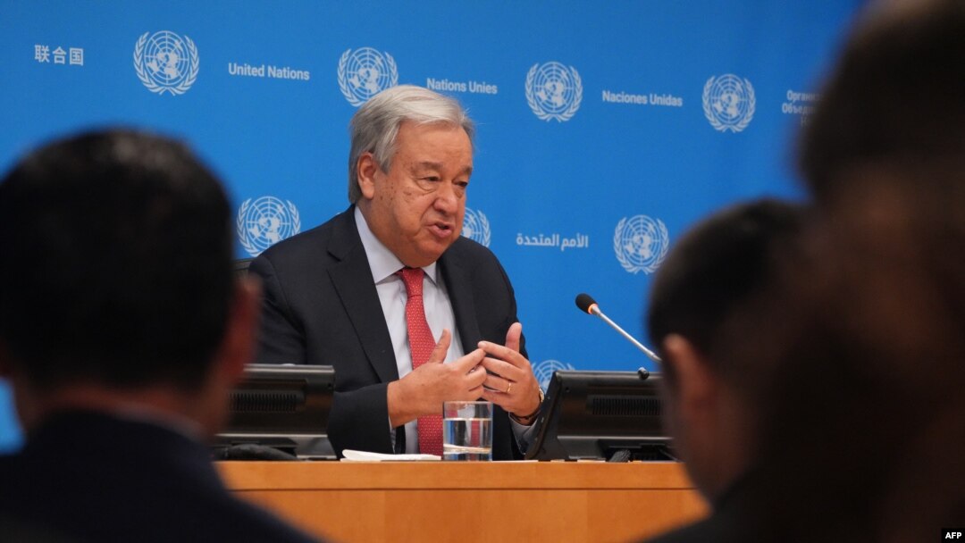 ARCHIVO - El Secretario General de las Naciones Unidas, Antonio Guterres, habla en una conferencia de prensa antes de la apertura de la 79ª sesión de alto nivel de la Asamblea General de la ONU, el 18 de septiembre de 2024 en Nueva York.