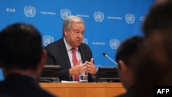 ARCHIVO - El Secretario General de las Naciones Unidas, Antonio Guterres, habla en una conferencia de prensa antes de la apertura de la 79ª sesión de alto nivel de la Asamblea General de la ONU, el 18 de septiembre de 2024 en Nueva York.