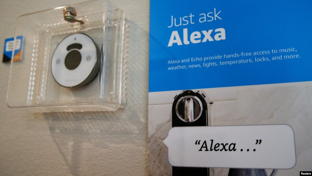 FILE - Prompts on how to use Amazon's Alexa personal assistant are seen in an Amazon "experience center" in Vallejo, California, May 8, 2018. 
