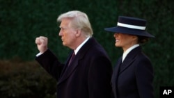 President-elect Donald Trump gestures arsenic  helium  walks with his woman  Melania aft  a religion  work  astatine  St. John's Episcopal Church crossed  from the White House successful  Washington, Jan. 20, 2025, connected  Donald Trump's inauguration day.