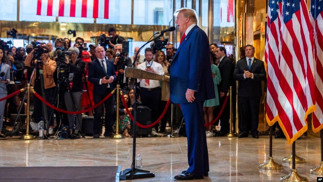 Ông Trump họp báo ở New York hôm 31/5/2024.