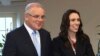 New Zealand's Prime Minister Jacinda Ardern, right, and Australian Prime Minister Scott Morrison in Melbourne, Australia, July 19, 2019. Their countries are tackling online extremism and the threat of radicalization on the internet.