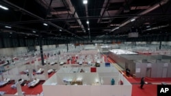 A general view a temporary field hospital set at Ifema convention and exhibition of in Madrid, Spain, April 2, 2020.