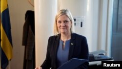 Perdana Menteri Swedia Magdalena Andersson berbicara Stockholm (foto: dok). 