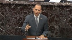 House impeachment manager Rep. Hakeem Jeffries, D-N.Y., speaks during the impeachment trial against President Donald Trump in the Senate at the U.S. Capitol in Washington, Jan. 24, 2020, in this image taken from video.